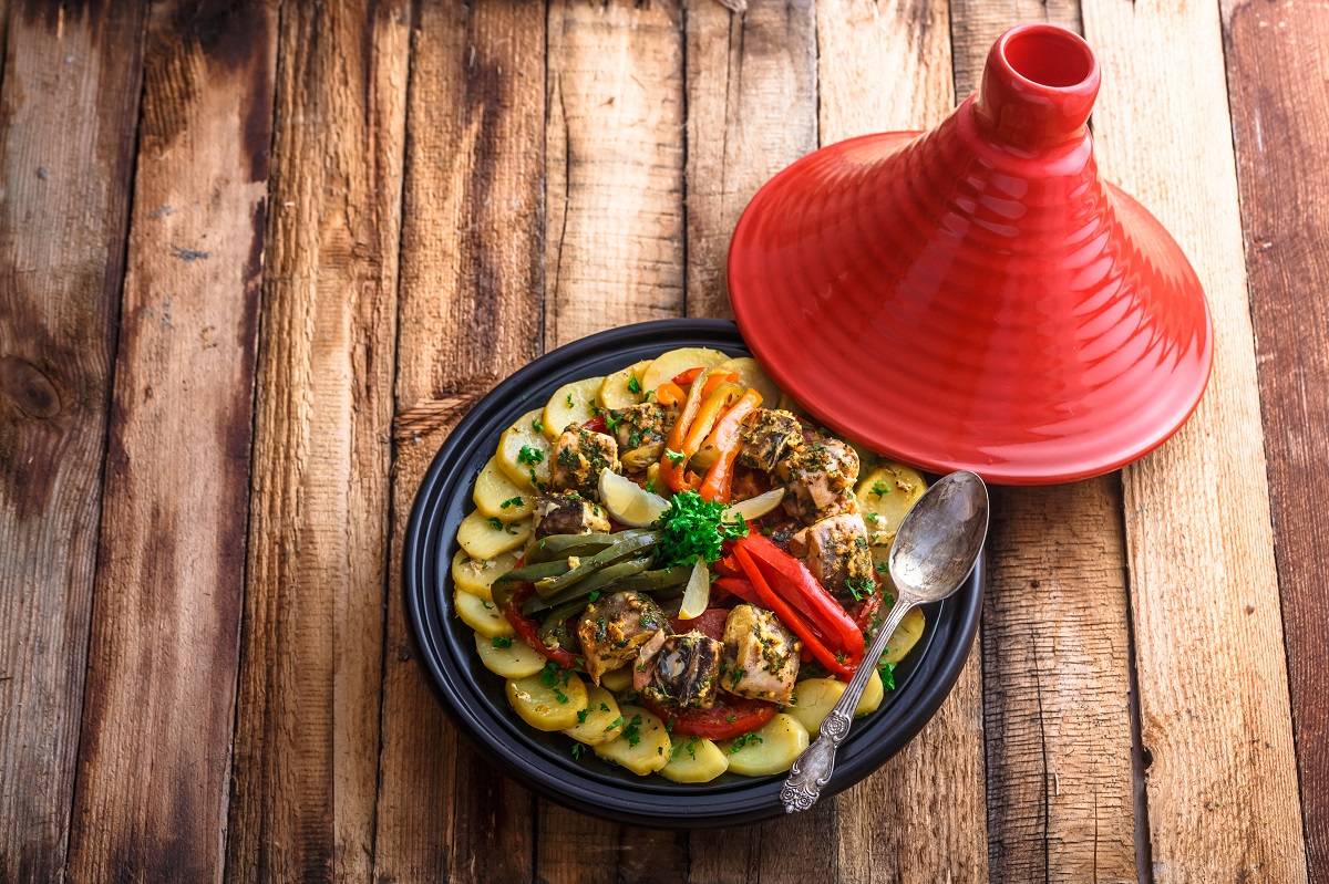 Colorful Moroccan tagine with vegetables